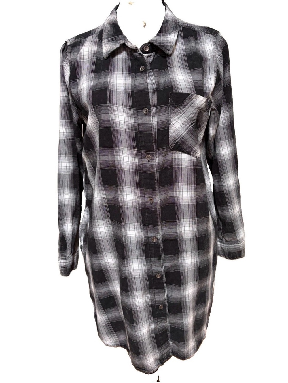 Vanilla Star Black White Plaid Long Sleeve Tunic Shirt/Dress Women’s Large